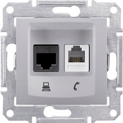 Розетка телефон+компьютер RJ11+RJ45 кат. 5-e UTP алюминий SEDNA SDN5100160